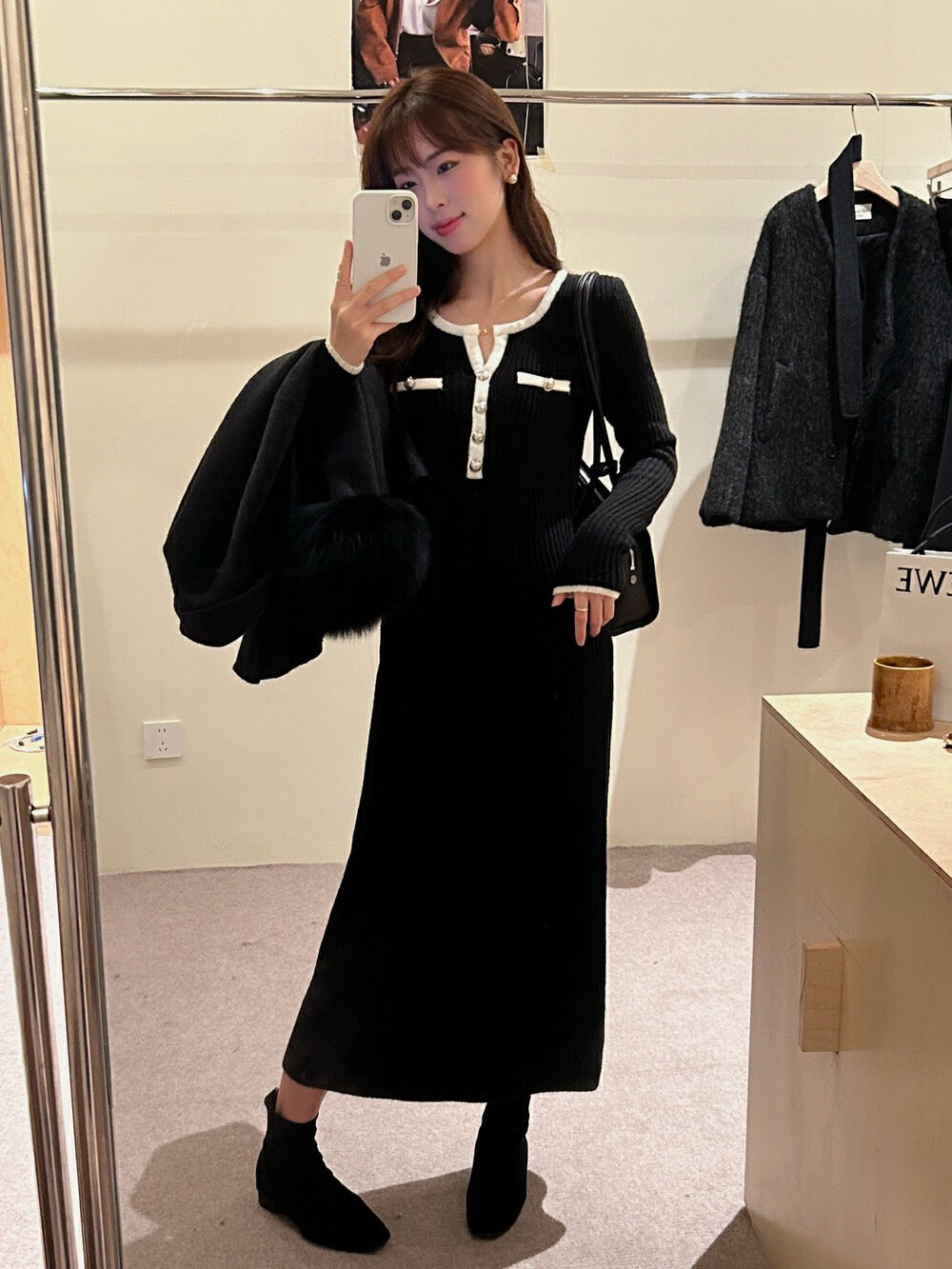 ツイード風ニットワンピ | 着痩せ | Cloris Fashion – CLORIS