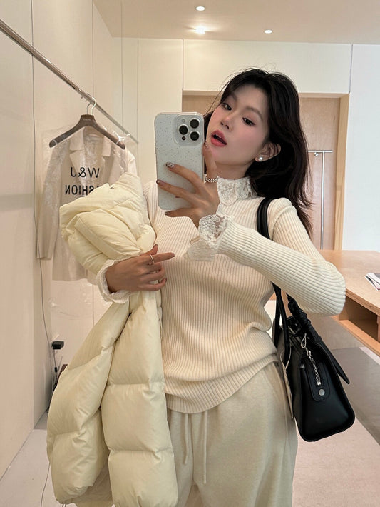 中高領蕾絲拼接top