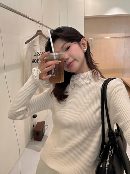 ハイネックレース切り替えトップス