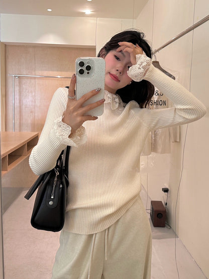 ハイネックレース切り替えトップス