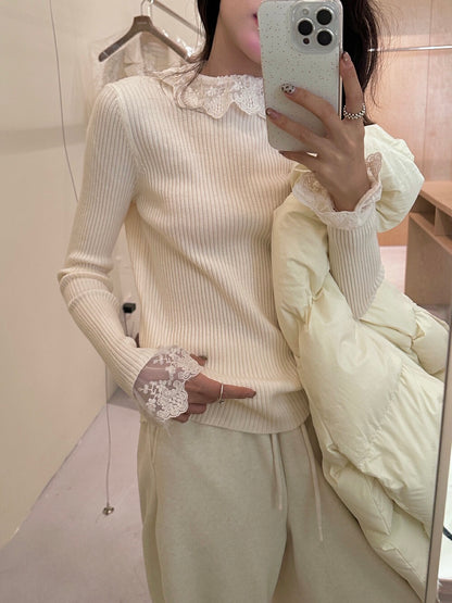 ハイネックレース切り替えトップス