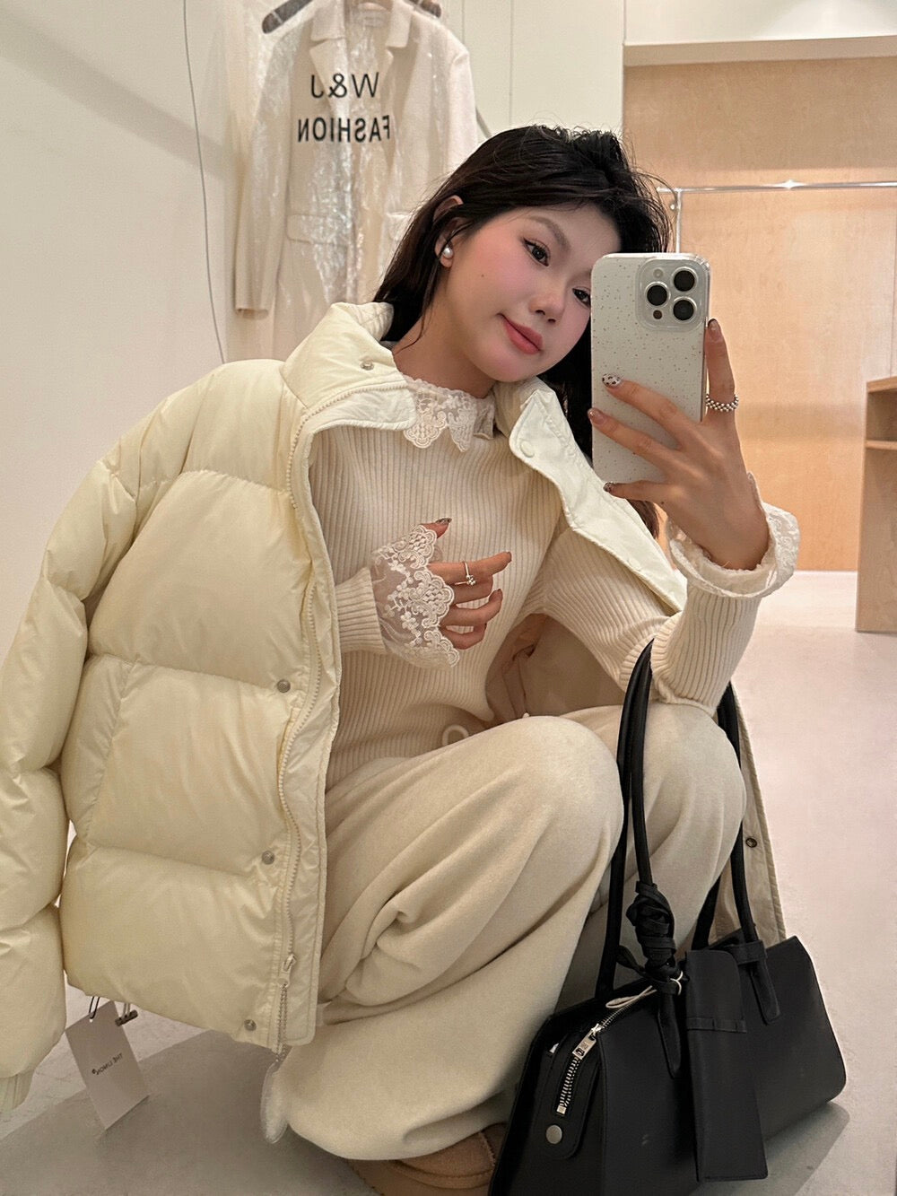 ハイネックレース切り替えトップス