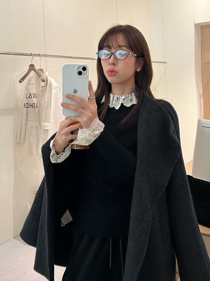 ハイネックレース切り替えトップス