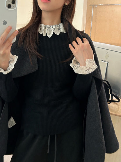 ハイネックレース切り替えトップス