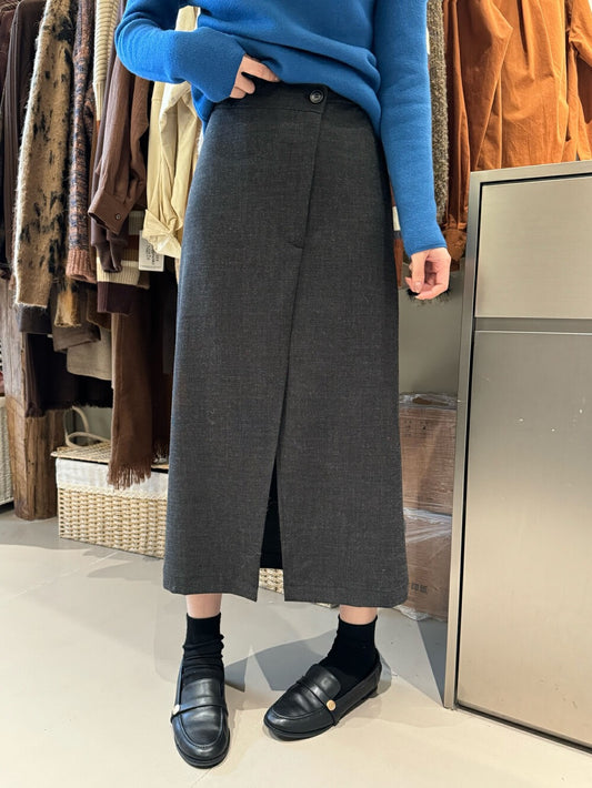 高腰前開衩TR直筒半裙