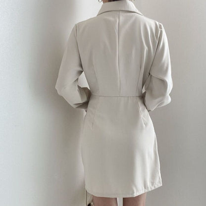 Polo領收腰褶皺連身裙