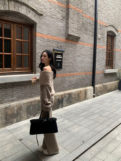 Off-the-Shoulder Sweater + Knit Pants Set
