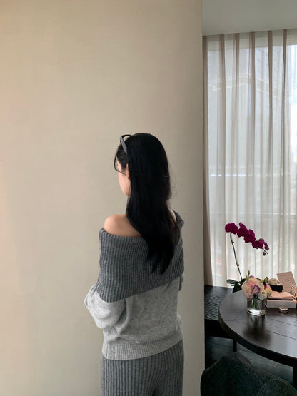 Off-the-Shoulder Sweater + Knit Pants Set