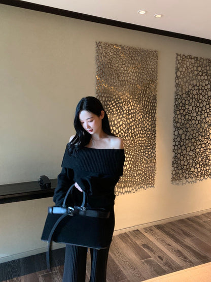 Off-the-Shoulder Sweater + Knit Pants Set