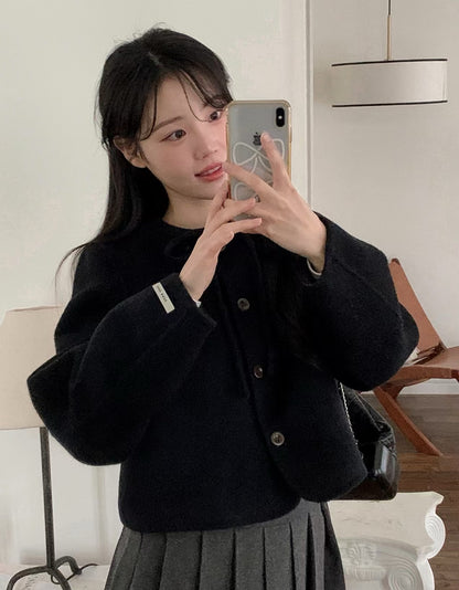 圓領蝴蝶結系帶呢短外套