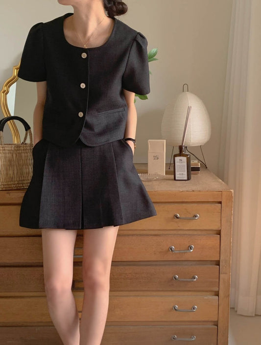 Chanel-style cropped top + pleated midi skirt set