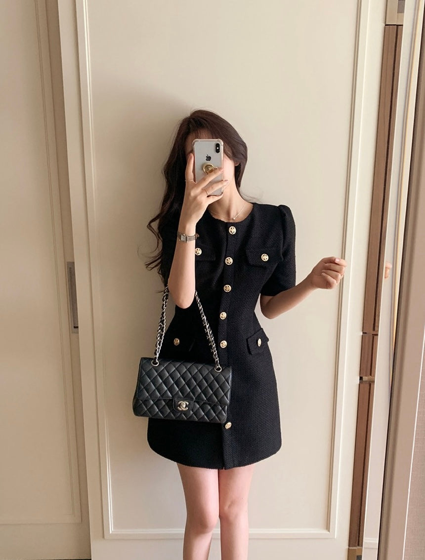 ツイードウエストマークワンピ | 着痩せ上品 | Cloris Fashion