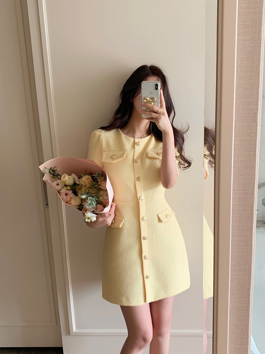 ツイードウエストマークワンピ | 着痩せ上品 | Cloris Fashion