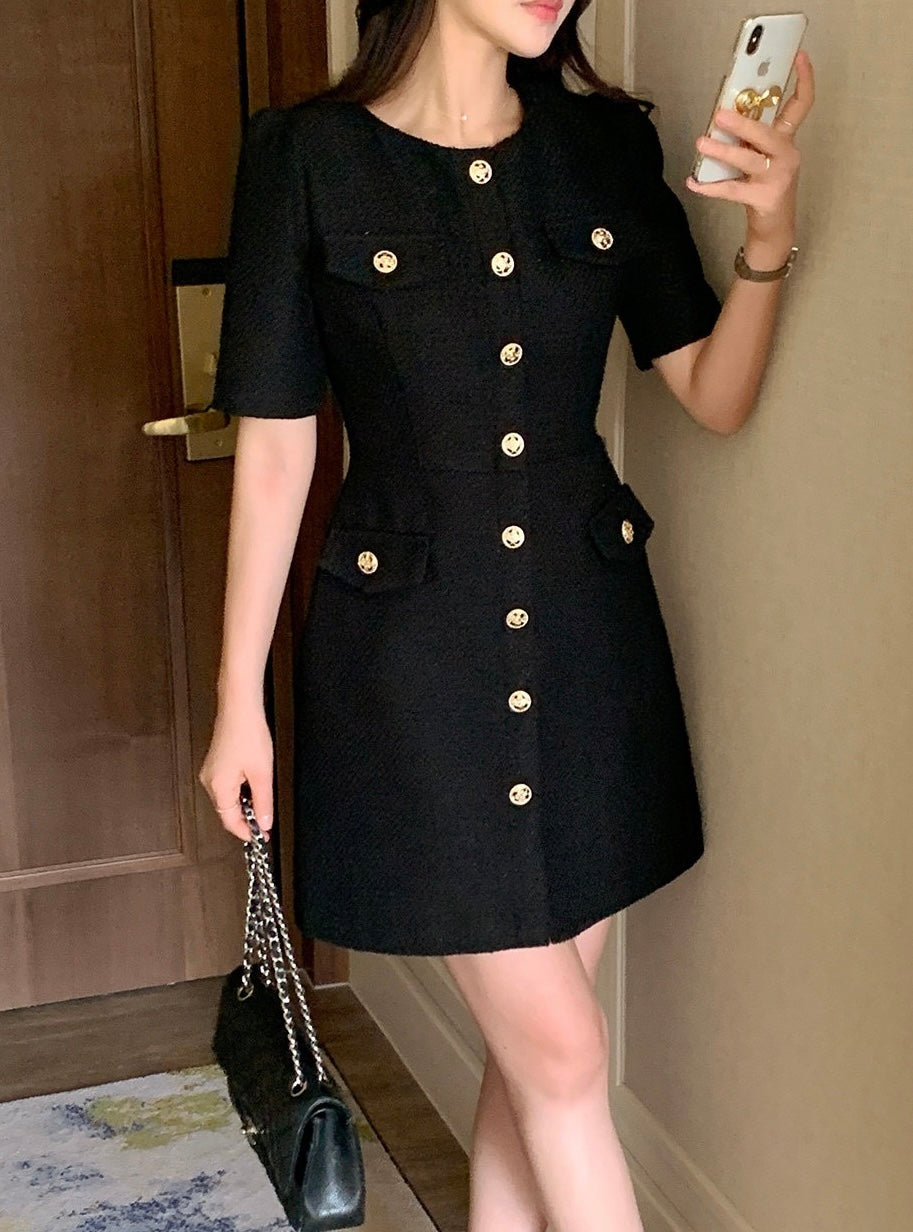ツイードウエストマークワンピ | 着痩せ上品 | Cloris Fashion