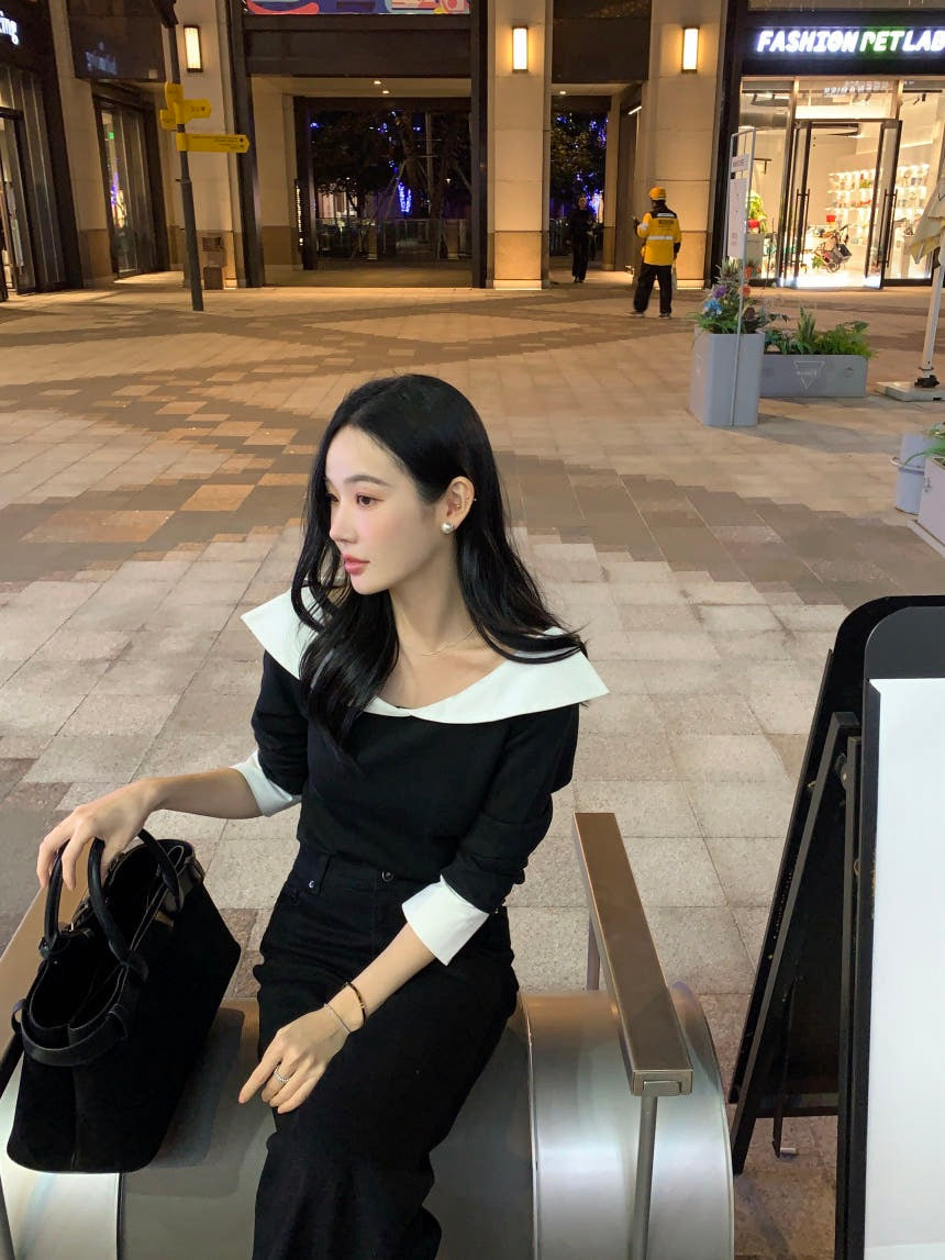 Color-blocked Ruffle Trim Faux Two-piece Top