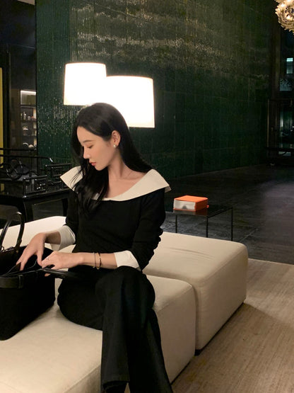 Color-blocked Ruffle Trim Faux Two-piece Top