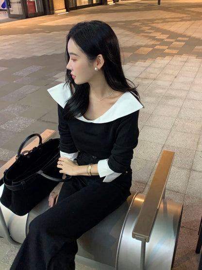 Color-blocked Ruffle Trim Faux Two-piece Top