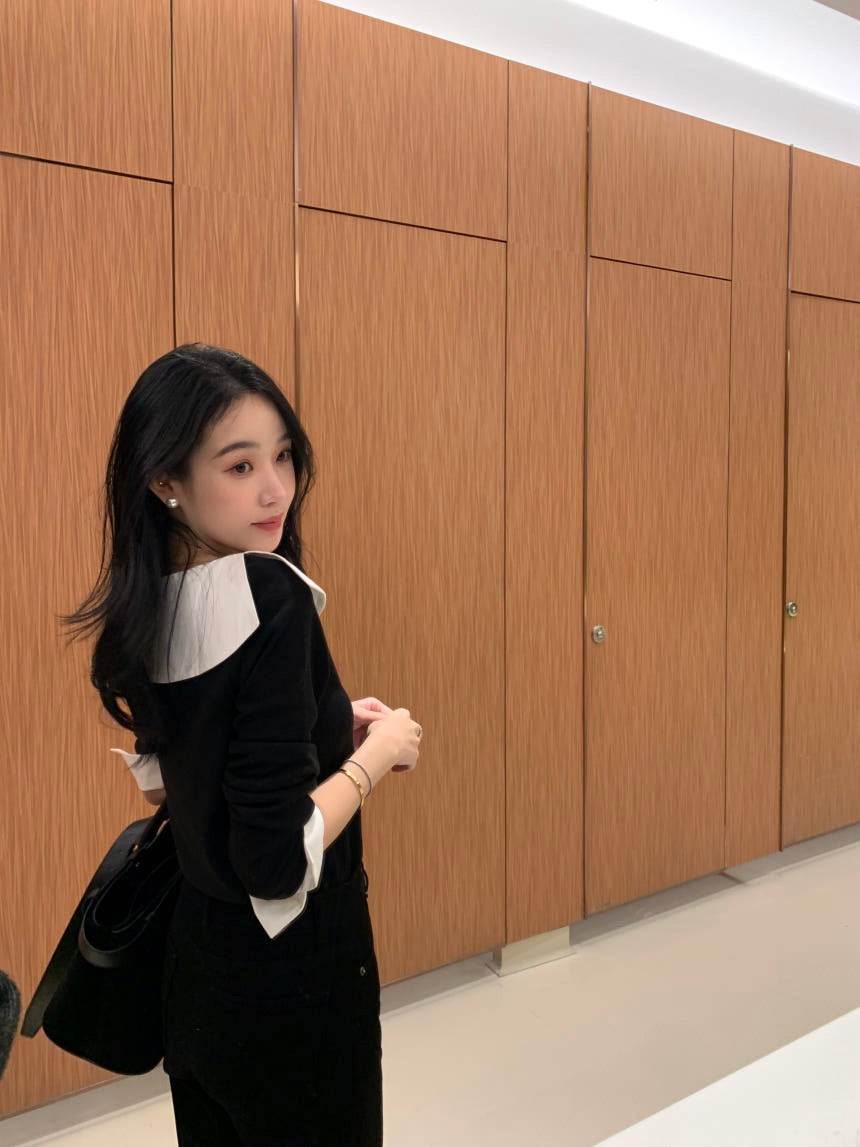 Color-blocked Ruffle Trim Faux Two-piece Top