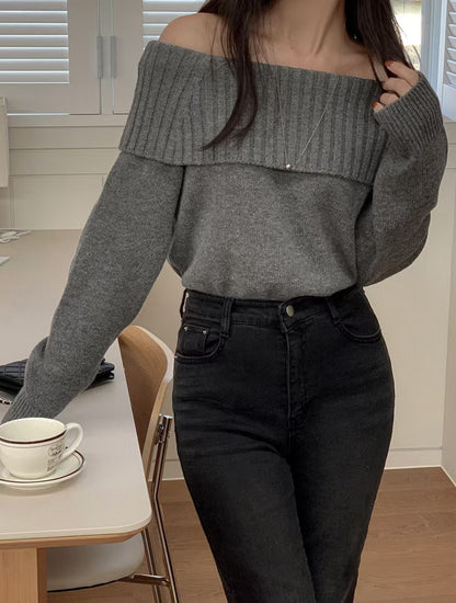 Off-the-shoulder Long Sleeve Knit Top