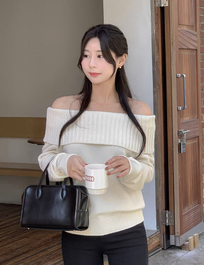 Off-the-shoulder Long Sleeve Knit Top