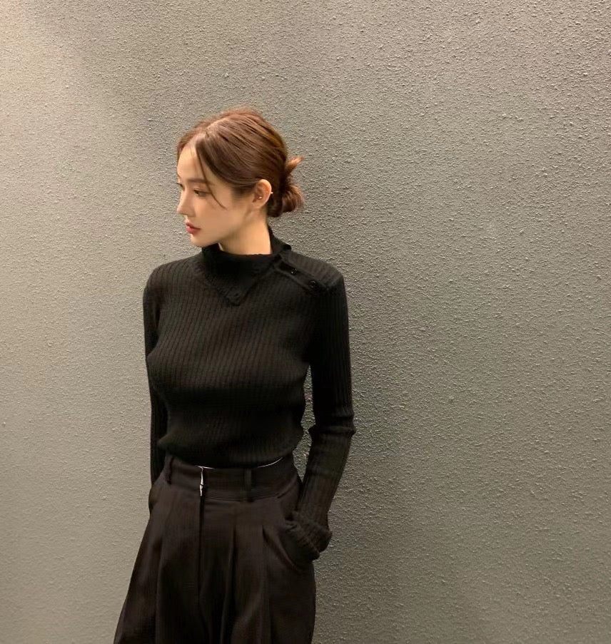 Irregular Neck Long Sleeve Knitted Top