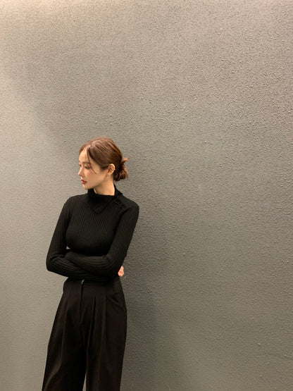 Irregular Neck Long Sleeve Knitted Top