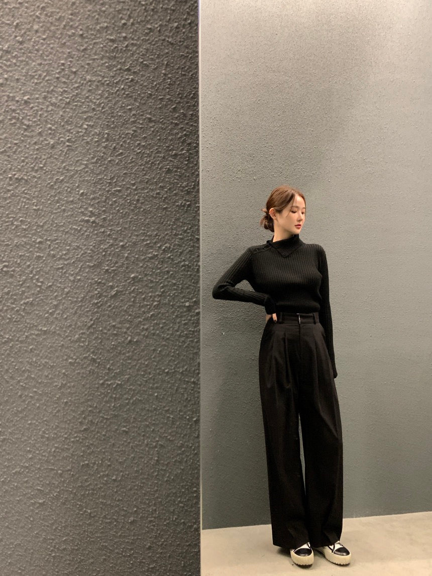 Irregular Neck Long Sleeve Knitted Top