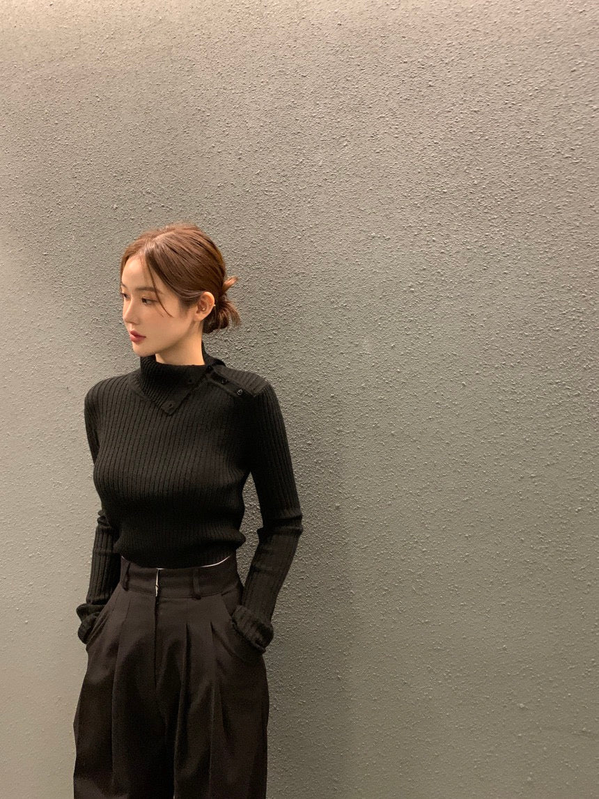 Irregular Neck Long Sleeve Knitted Top