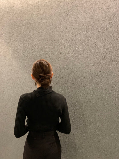 Irregular Neck Long Sleeve Knitted Top