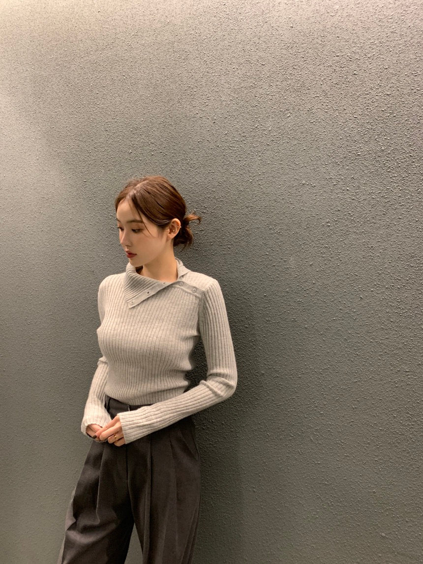 Irregular Neck Long Sleeve Knitted Top