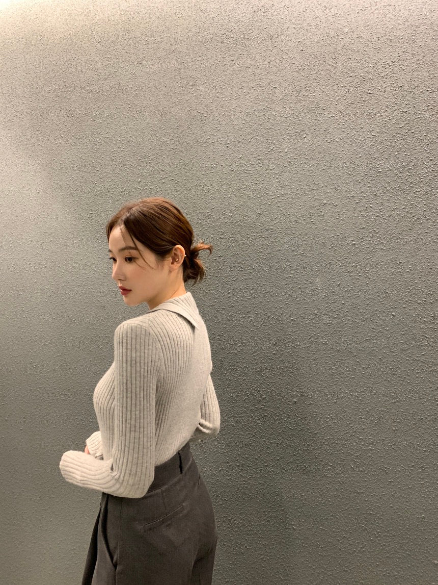 Irregular Neck Long Sleeve Knitted Top