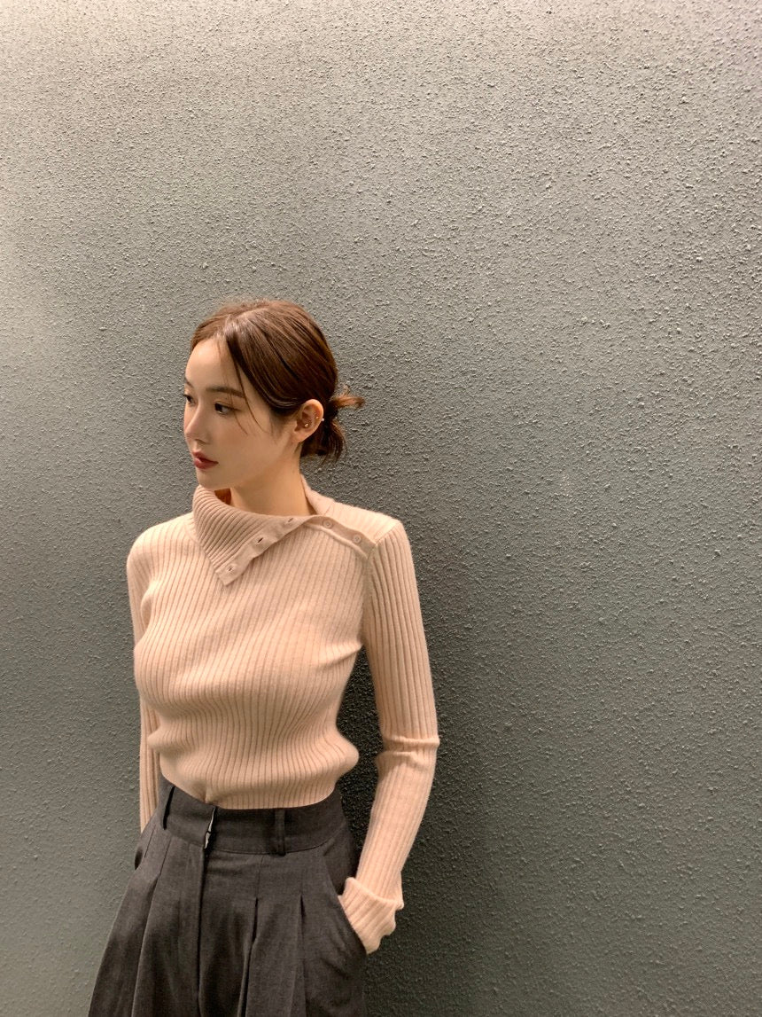 Irregular Neck Long Sleeve Knitted Top