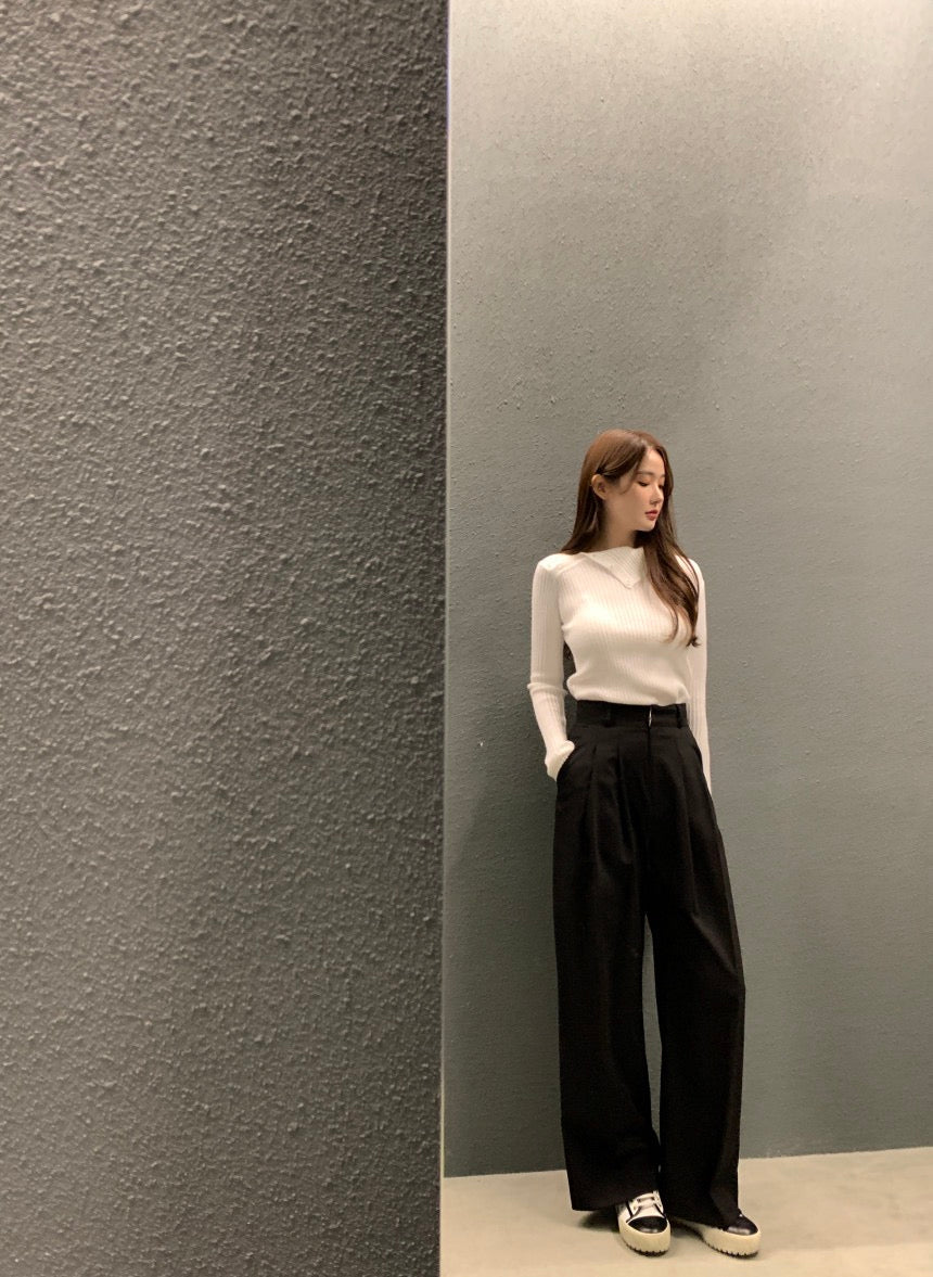 Irregular Neck Long Sleeve Knitted Top