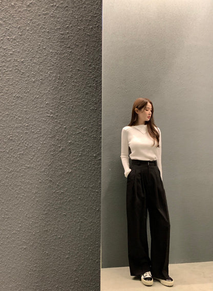 Irregular Neck Long Sleeve Knitted Top