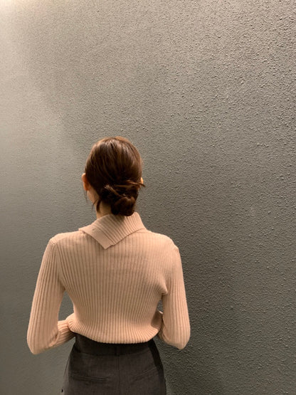 Irregular Neck Long Sleeve Knitted Top