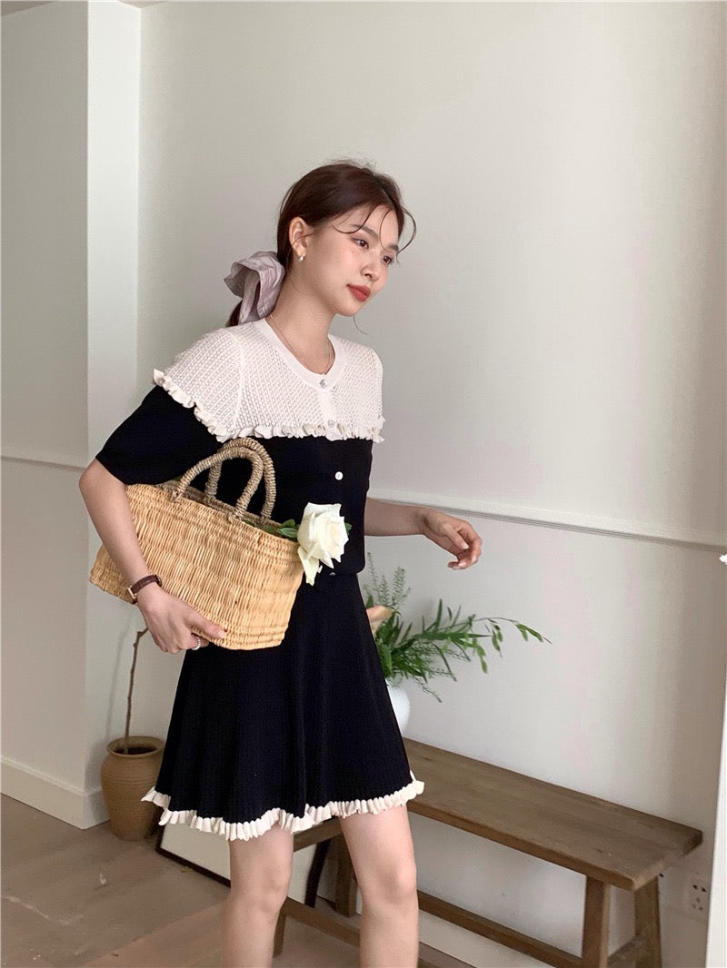 小香風針織top+短裙set