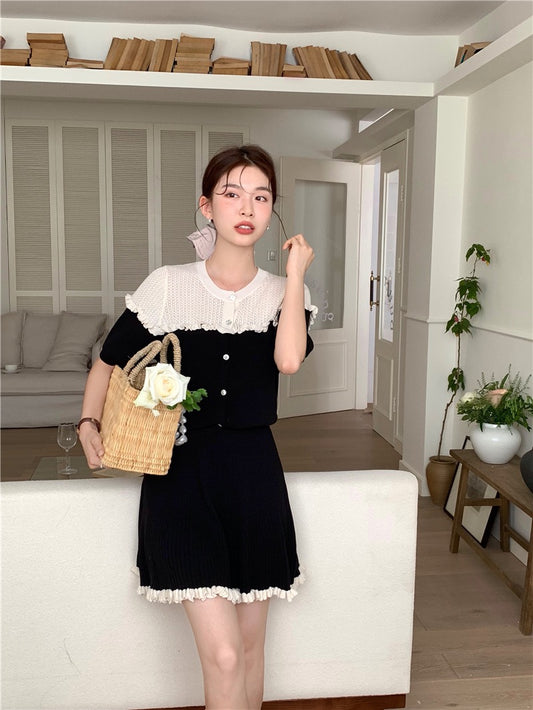 Chanel-style knit top + skirt set