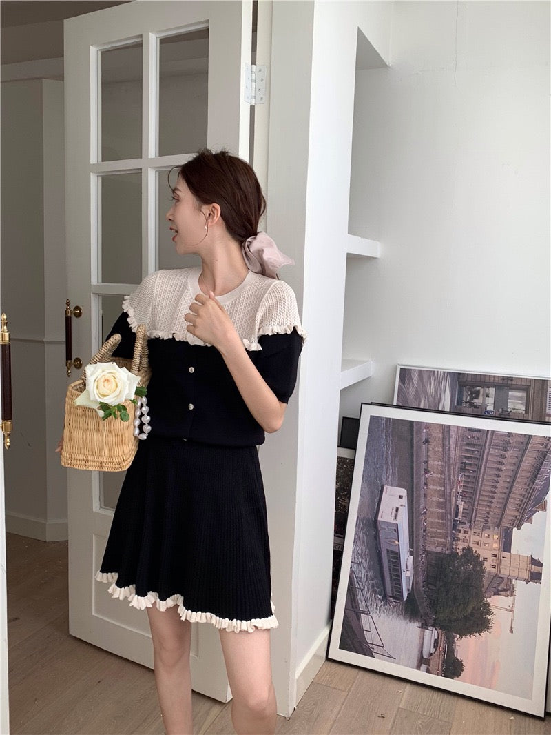 小香風針織top+短裙set
