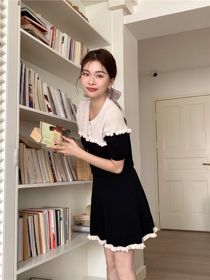 小香風針織top+短裙set