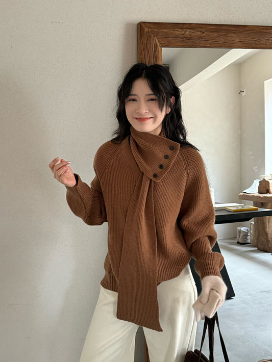 Minimalist V-neck Sweater (with Scarf)