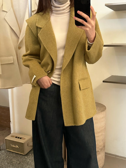 Navy Collar Single-Button Wool Coat