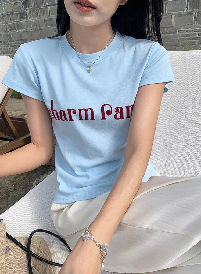 Korean-style round neck top