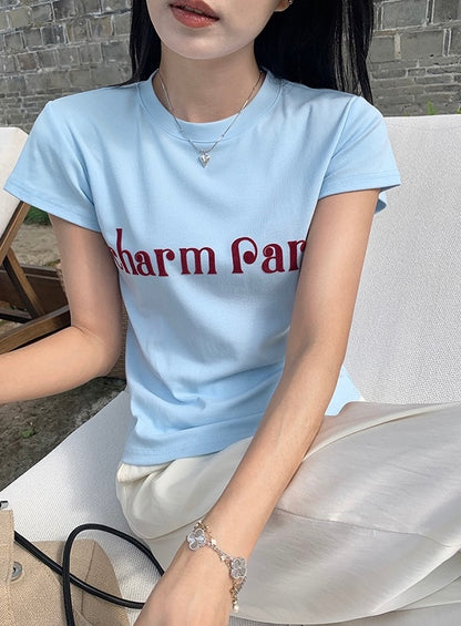 Korean-style round neck top