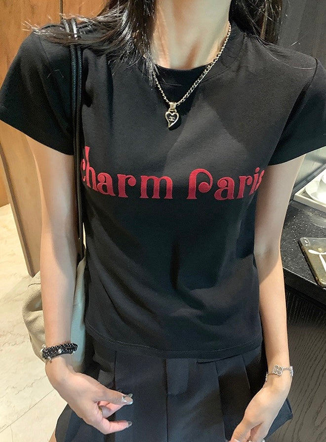 Korean-style round neck top