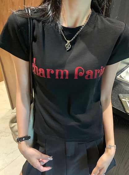 Korean-style round neck top