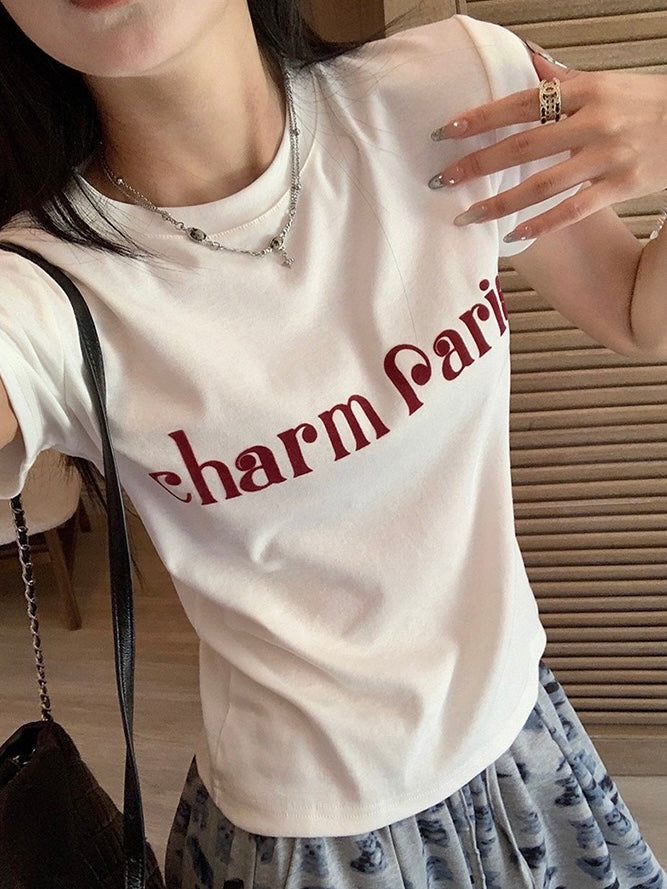 Korean-style round neck top