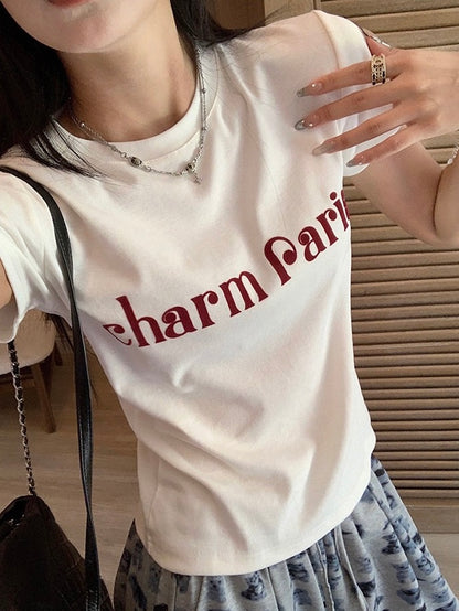 Korean-style round neck top