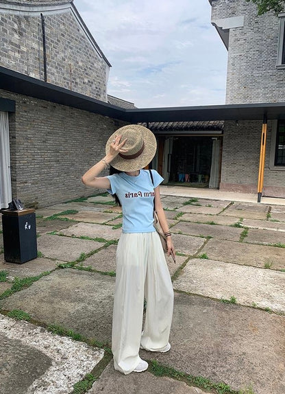 Korean-style round neck top