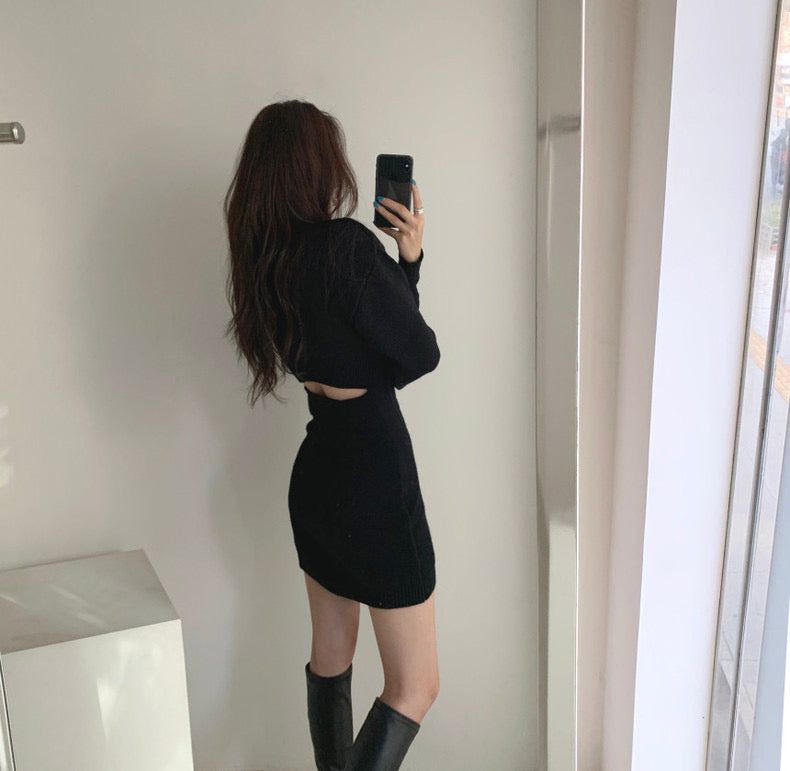 菱格紋露背修腰連身裙