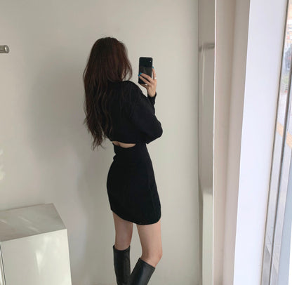 菱格紋露背修腰連身裙